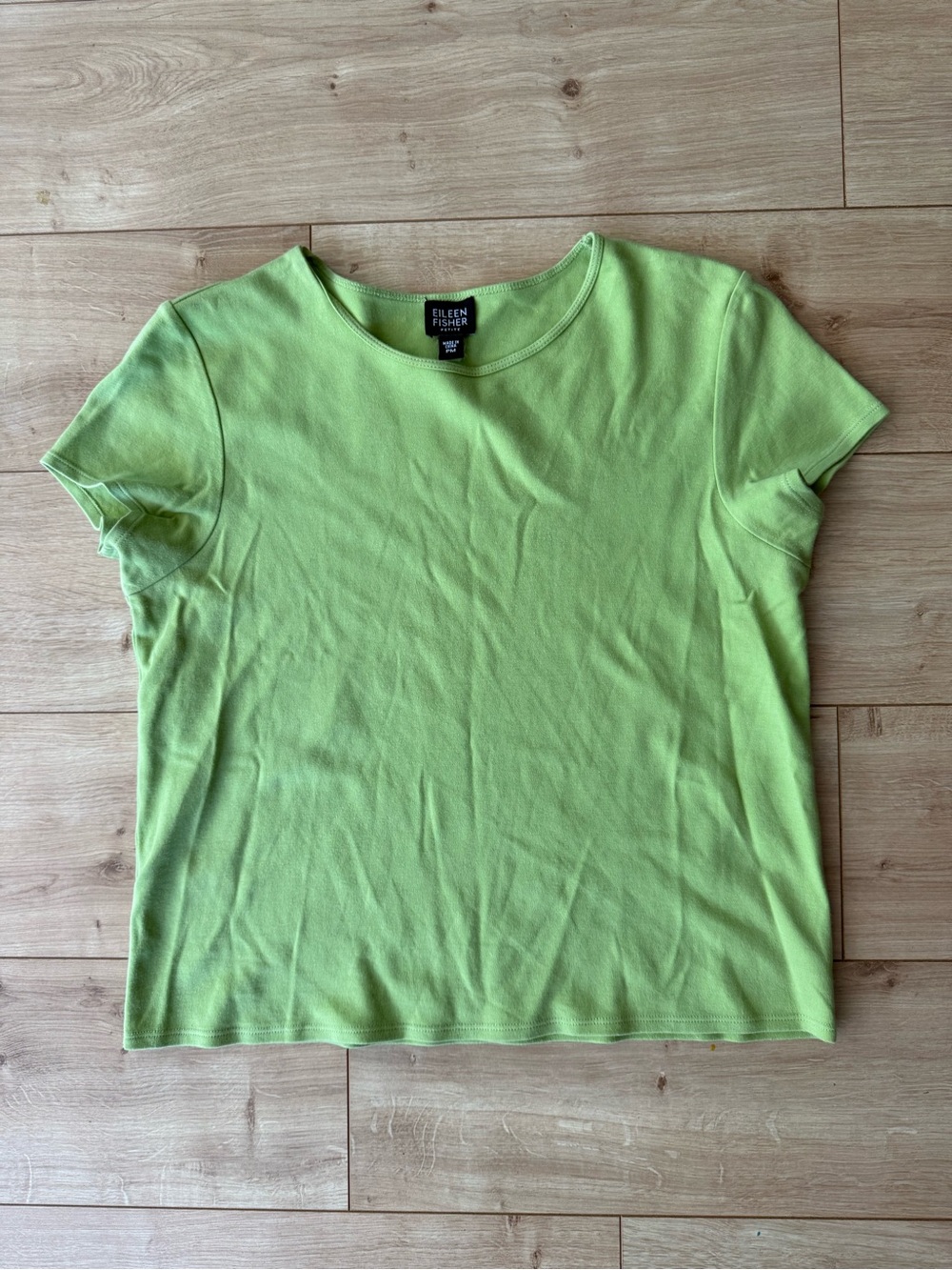 Eileen Fisher Petite Green 100% Cotton Crew Neck Short Sleeve T Shirt PM